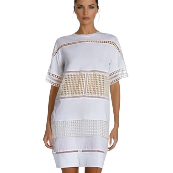 Chloe Shirt Dress Medium Off White‎ Silk Lace Detail - Picture 1 of 16